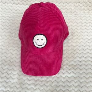 David and Young Pink Corduroy Boutique Hat with Smiley Face